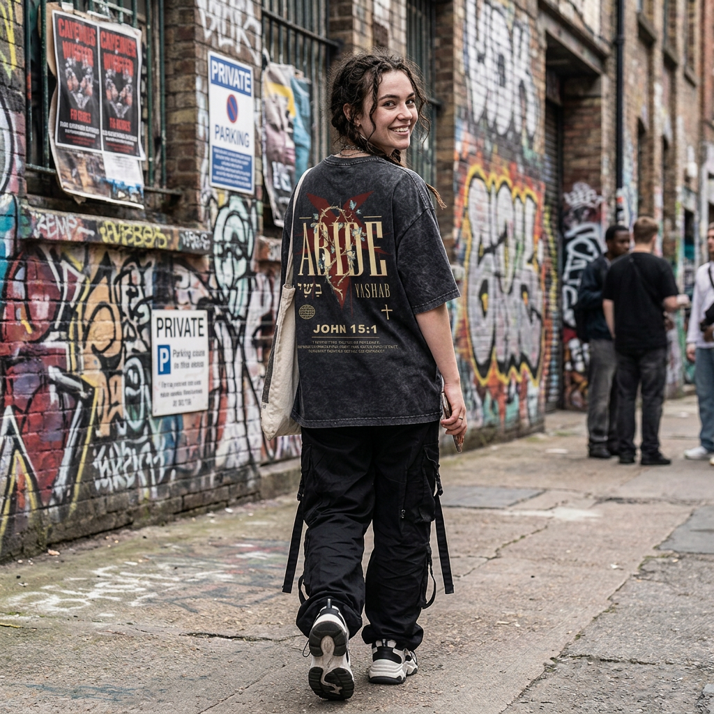 "ABIDE" Unisex Acid Wash Graphic Tee – John 15:1