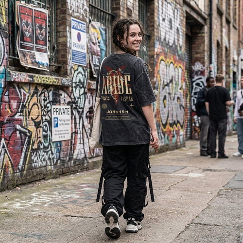 "ABIDE" Unisex Acid Wash Graphic Tee – John 15:1
