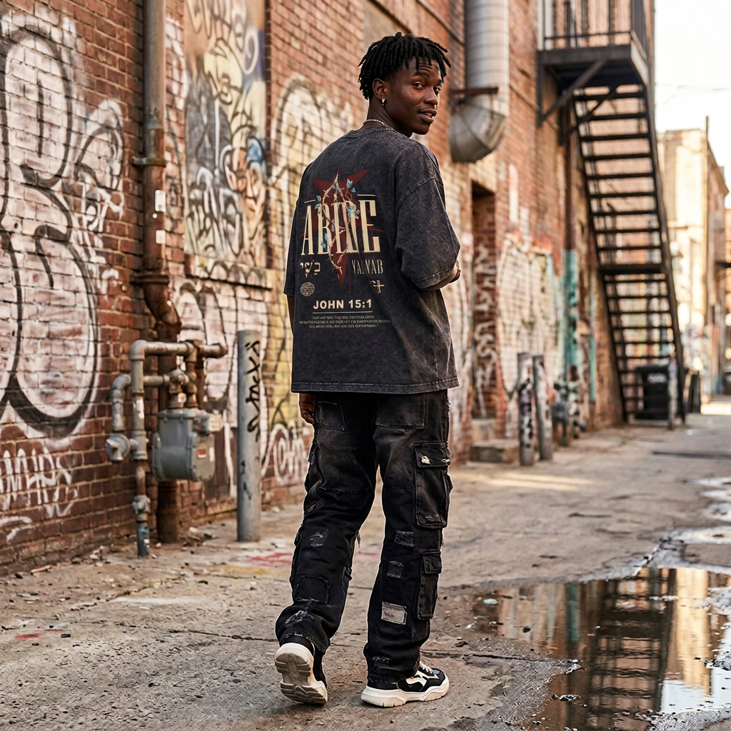 "ABIDE" Unisex Acid Wash Graphic Tee – John 15:1