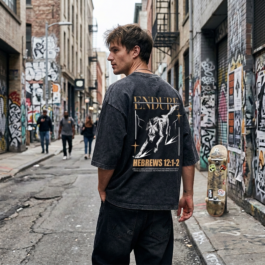 "ENDURE" Unisex Acid Wash Graphic Tee – Hebrews 12:1-2