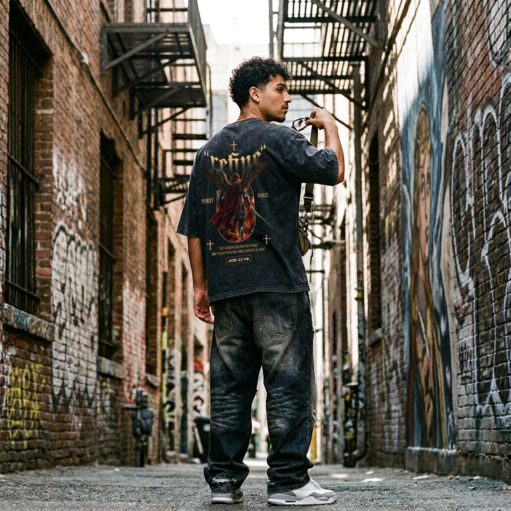 "REFINE" Unisex Acid Wash Graphic Tee – Job 23:10