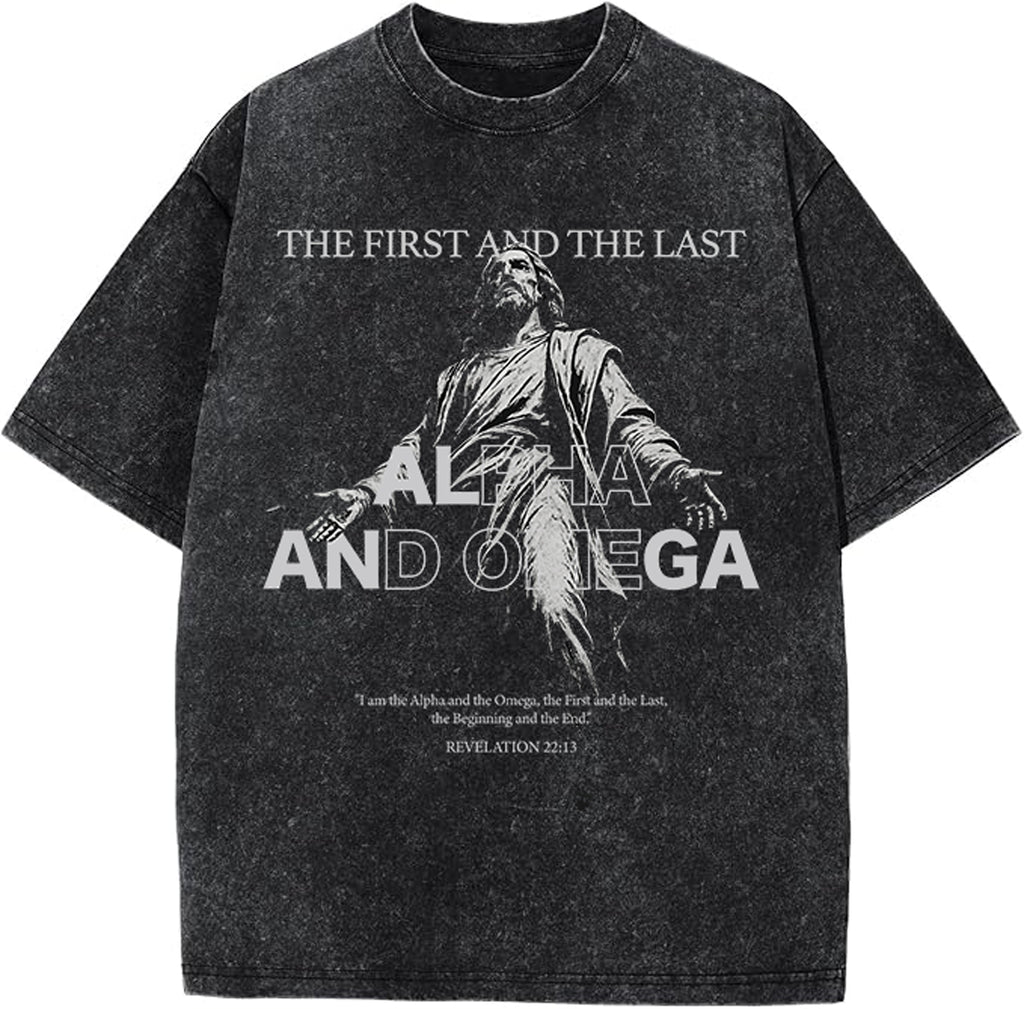 Alpha & Omega Oversized Unisex T Shirt Acid Washed