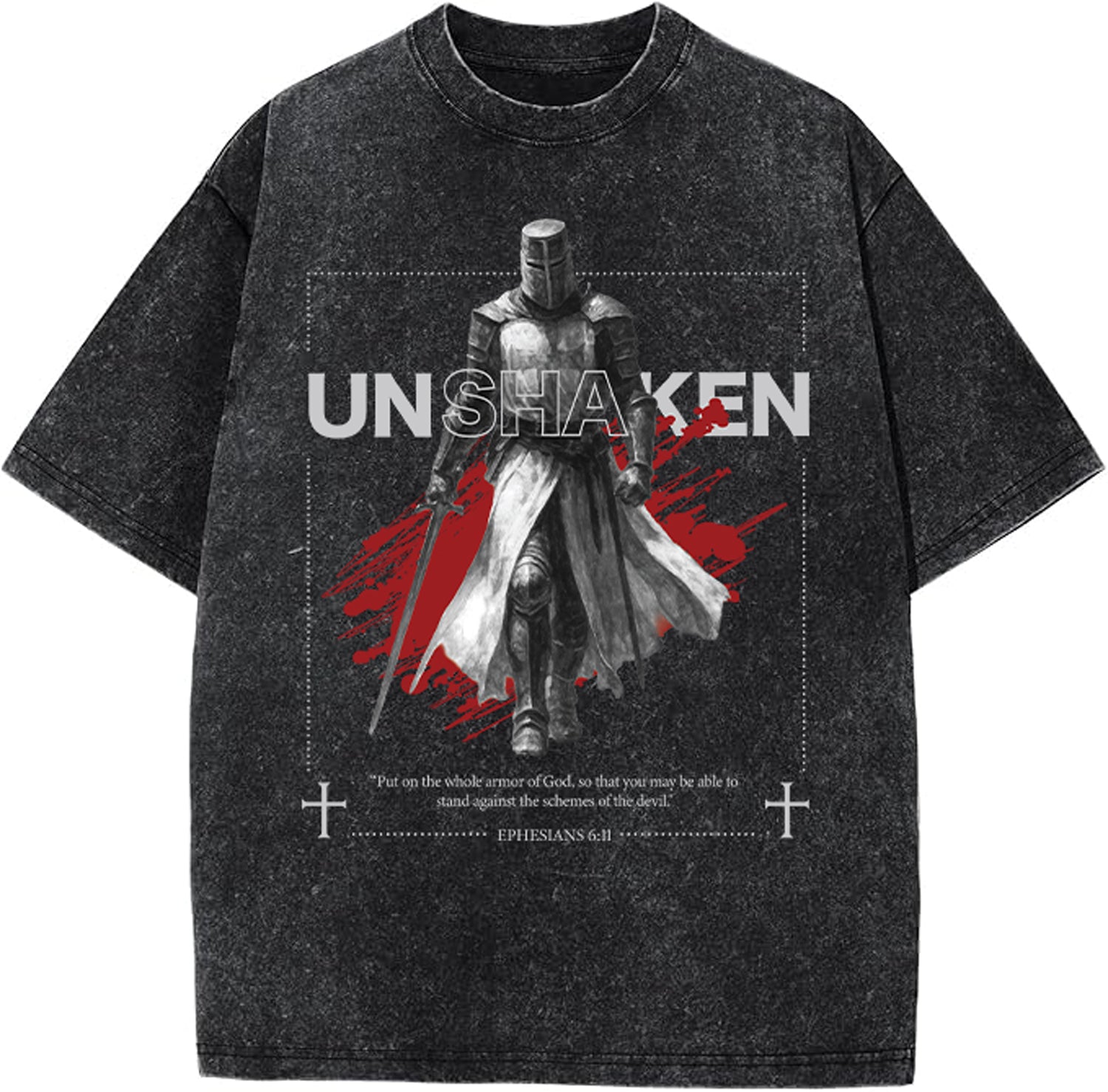Unshaken - Ephesians 6:11 Oversized Unisex T Shirt Acid Washed