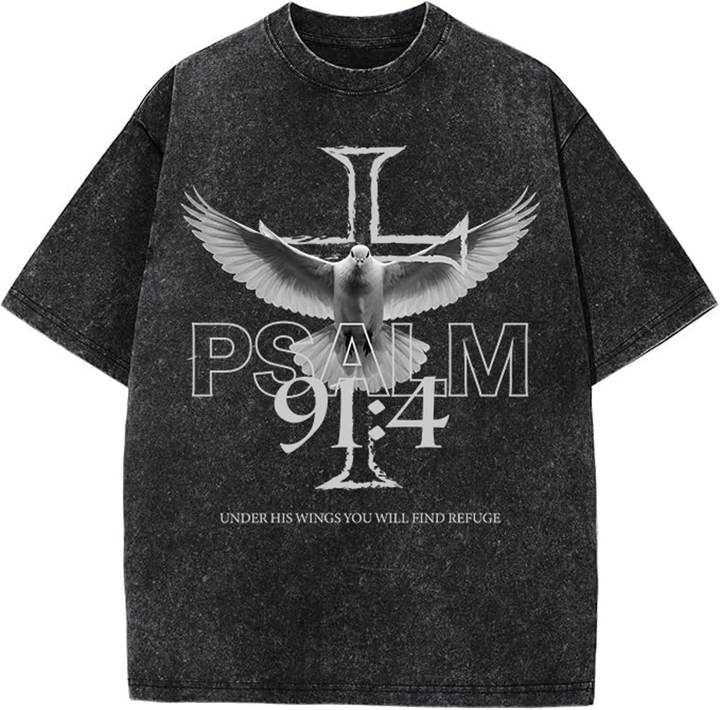 Psalm 91:4 Dove Oversized Unisex T Shirt Acid Washed