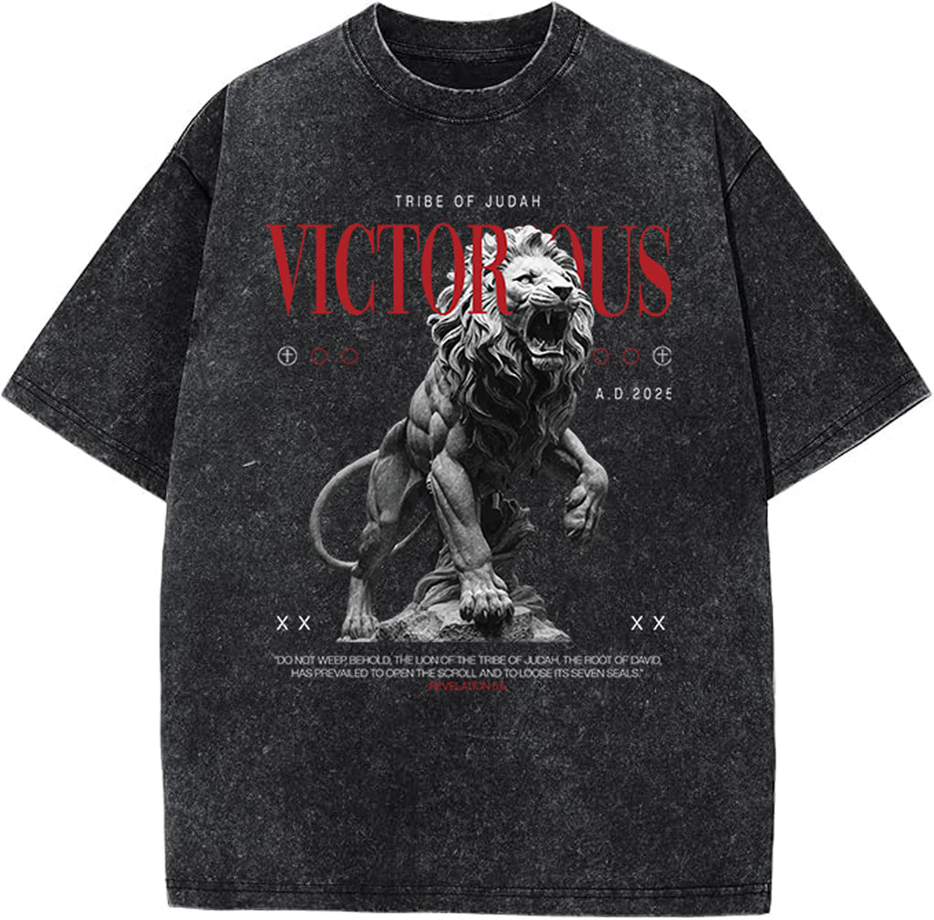 Victorious - Tribe of Judah Oversized Unisex T Shirt Acid Washed